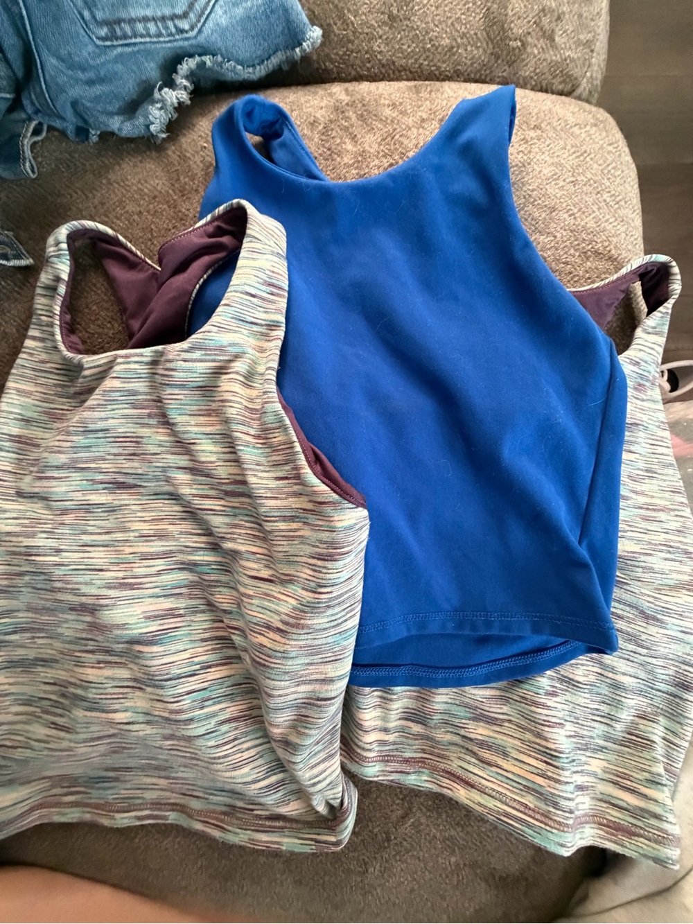 DSG Girls Blue Tank Top with Multicolor Space Dye Layer